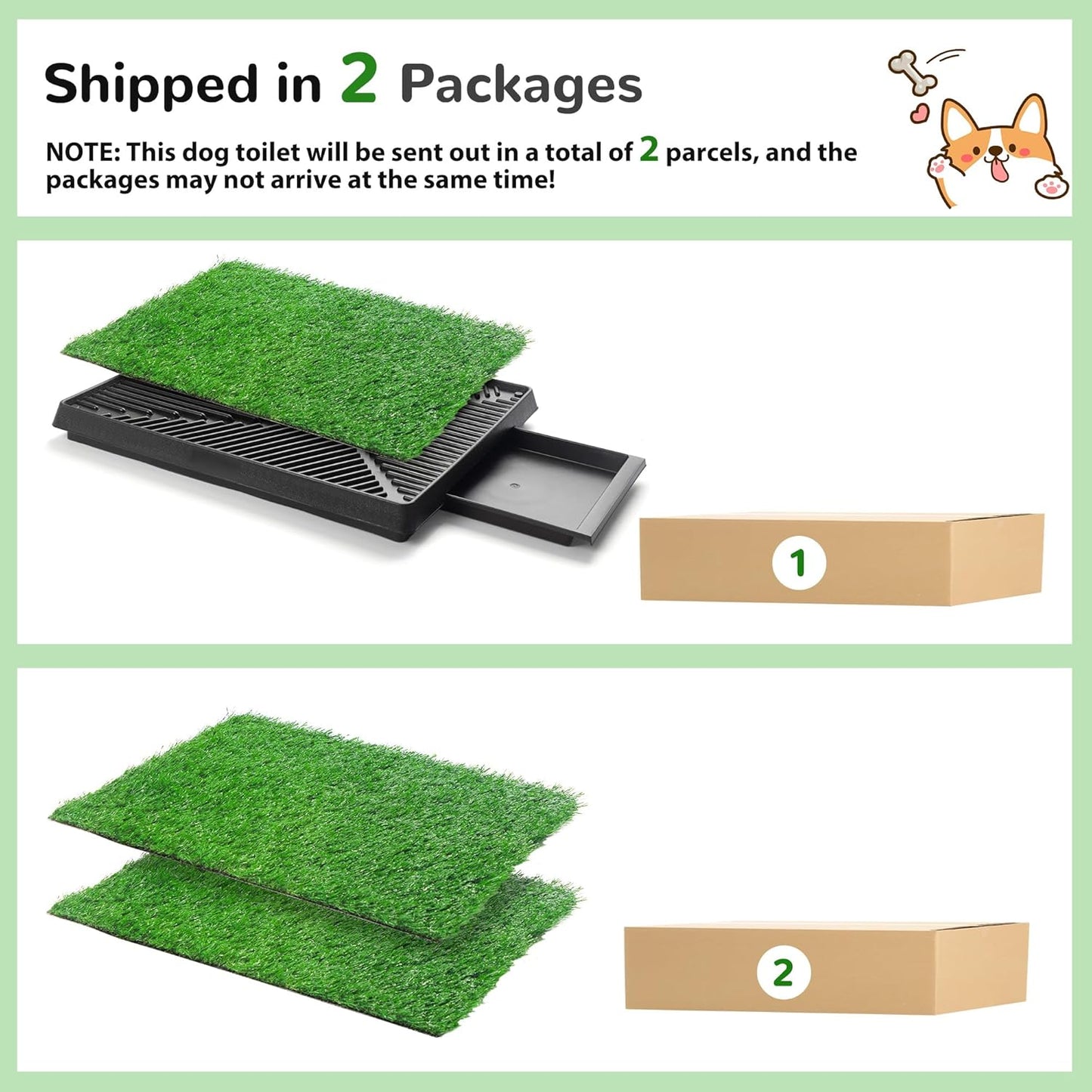 Dog Grass Pad With Tray, 25" x 20" Potty for Puppy Training, Reusable Artificial Pee Pad, Indoor/Outdoor Pet Toilet Loo, 3-Layer System