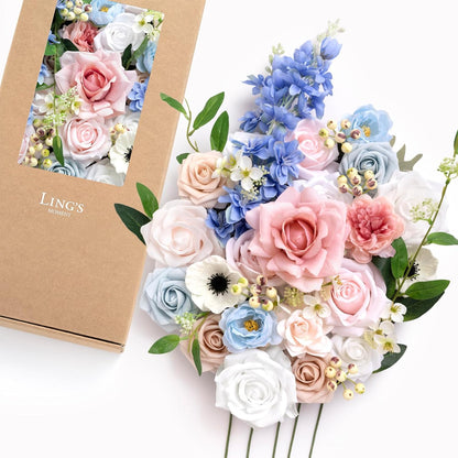 Artificial Pink Wedding Flowers Combo, English Pastel, Deluxe