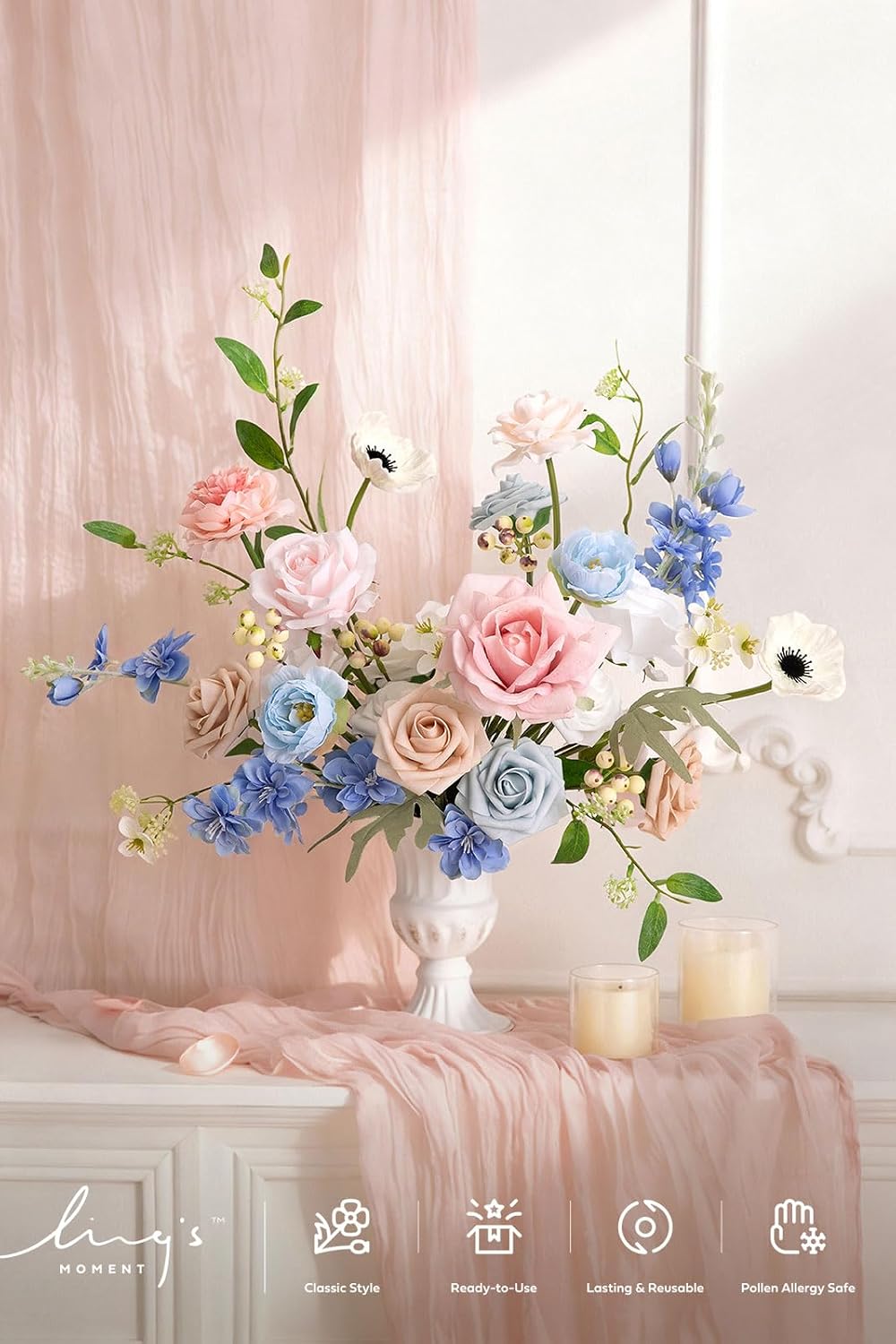 Artificial Pink Wedding Flowers Combo, English Pastel, Deluxe