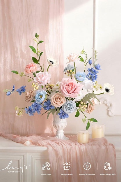 Artificial Pink Wedding Flowers Combo, English Pastel, Deluxe