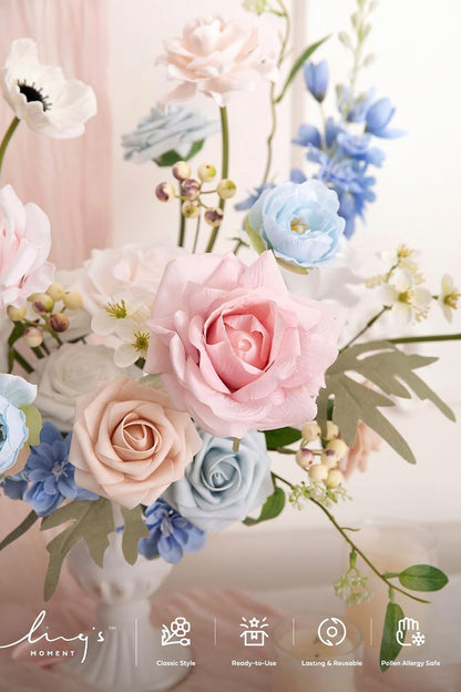 Artificial Pink Wedding Flowers Combo, English Pastel, Deluxe