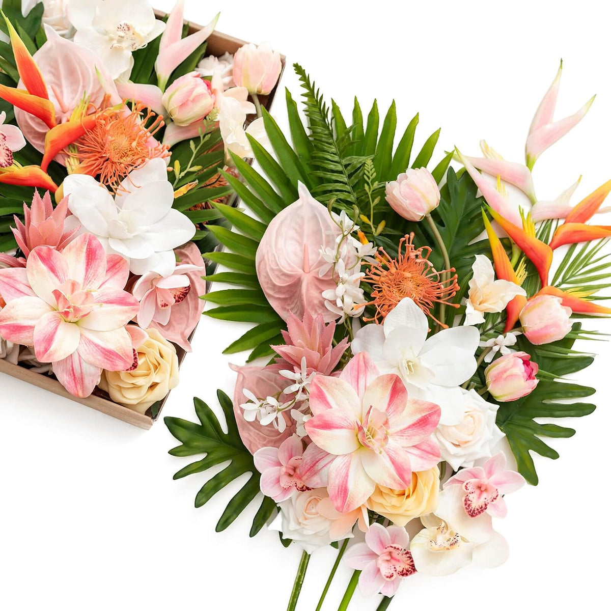 Artificial Pink Wedding Flowers Combo, English Pastel, Deluxe