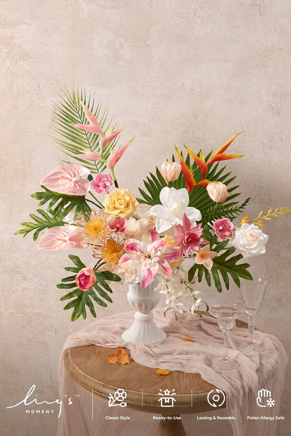 Artificial Pink Wedding Flowers Combo, English Pastel, Deluxe