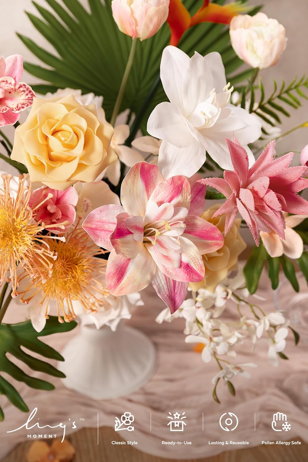 Artificial Pink Wedding Flowers Combo, English Pastel, Deluxe