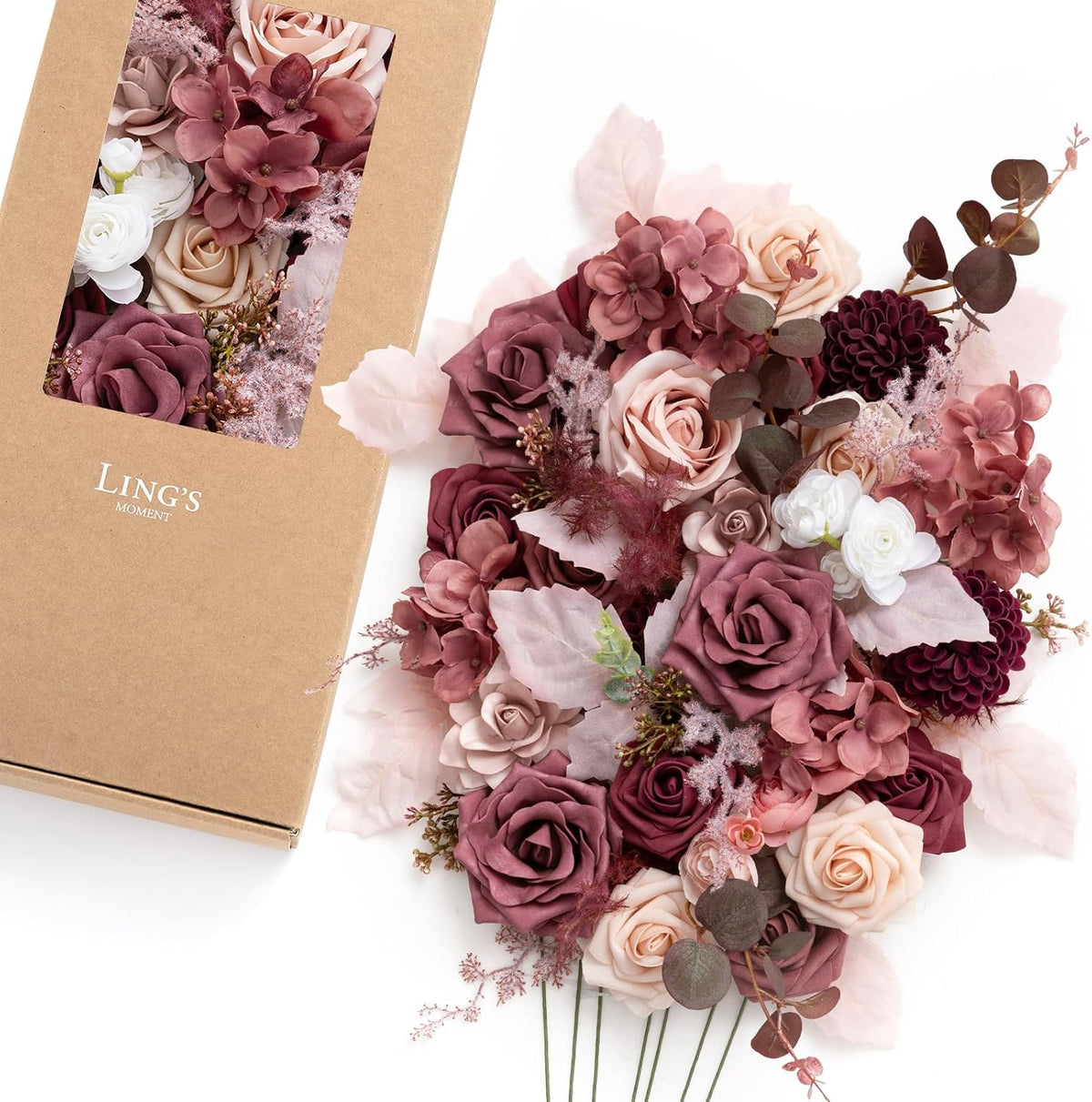 Artificial Pink Wedding Flowers Combo, English Pastel, Deluxe