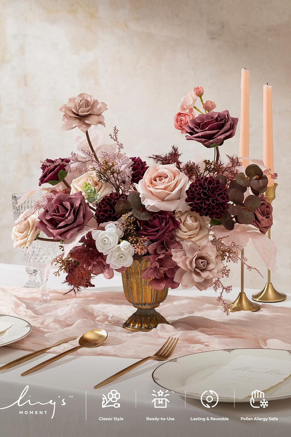 Artificial Pink Wedding Flowers Combo, English Pastel, Deluxe