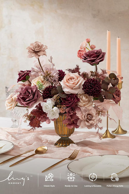 Artificial Pink Wedding Flowers Combo, English Pastel, Deluxe