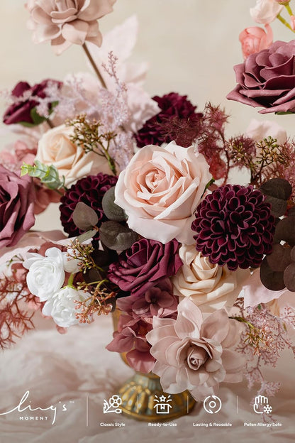 Artificial Pink Wedding Flowers Combo, English Pastel, Deluxe
