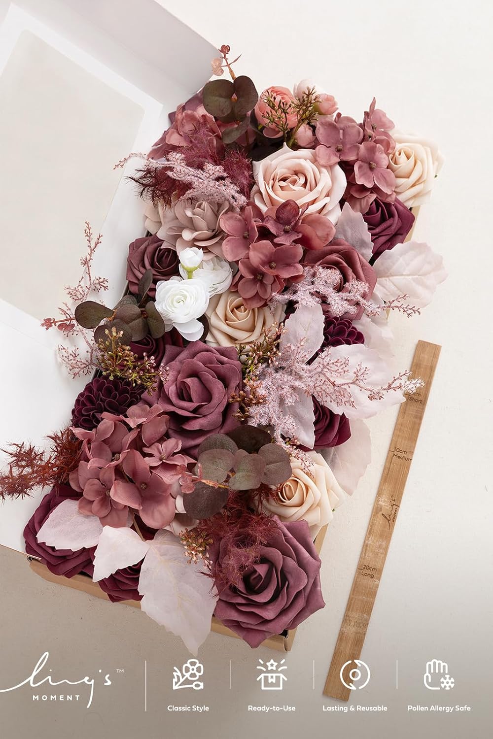 Artificial Pink Wedding Flowers Combo, English Pastel, Deluxe