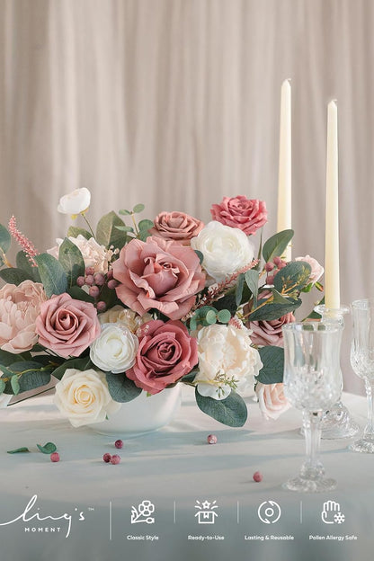 Artificial Pink Wedding Flowers Combo, English Pastel, Deluxe