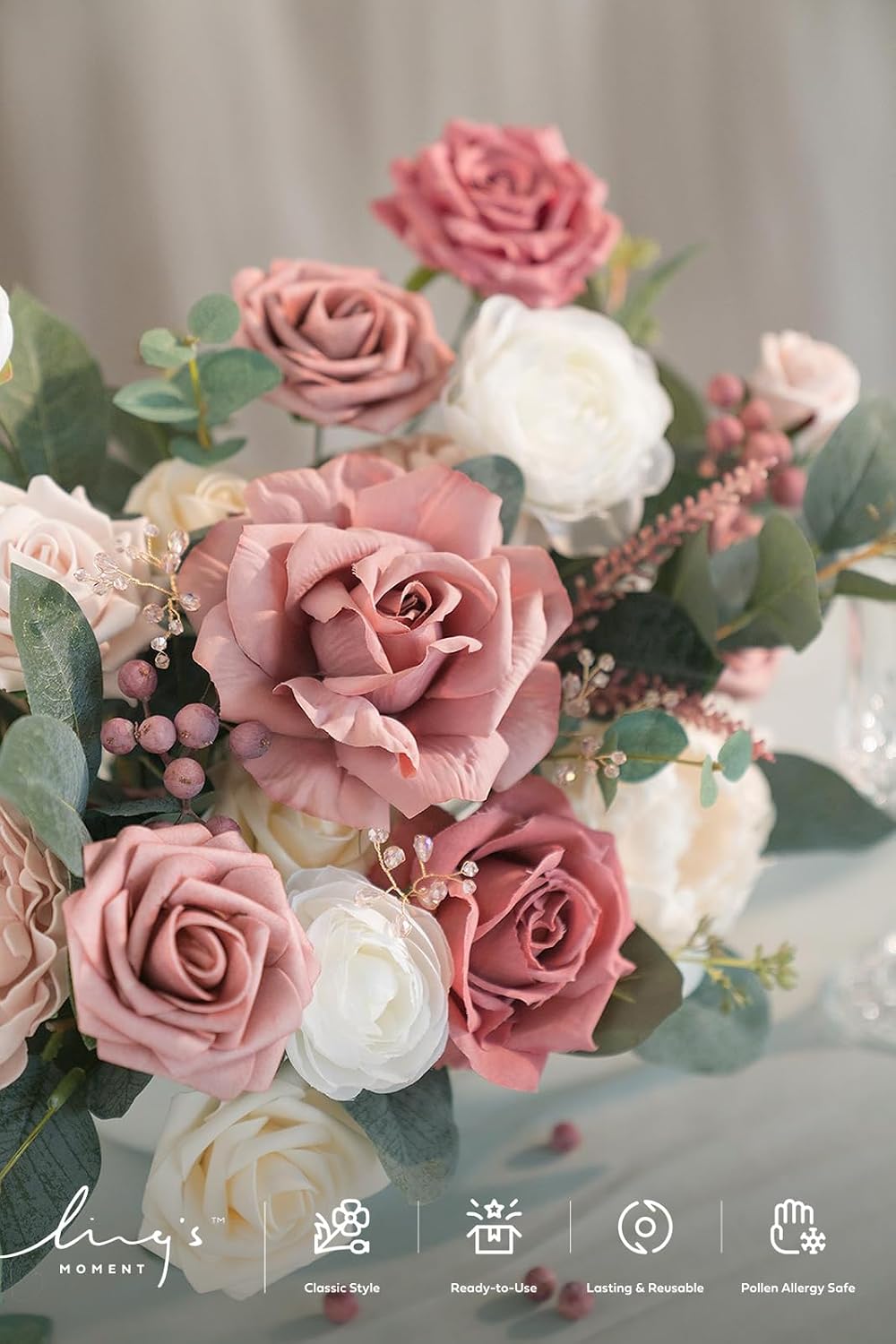 Artificial Pink Wedding Flowers Combo, English Pastel, Deluxe