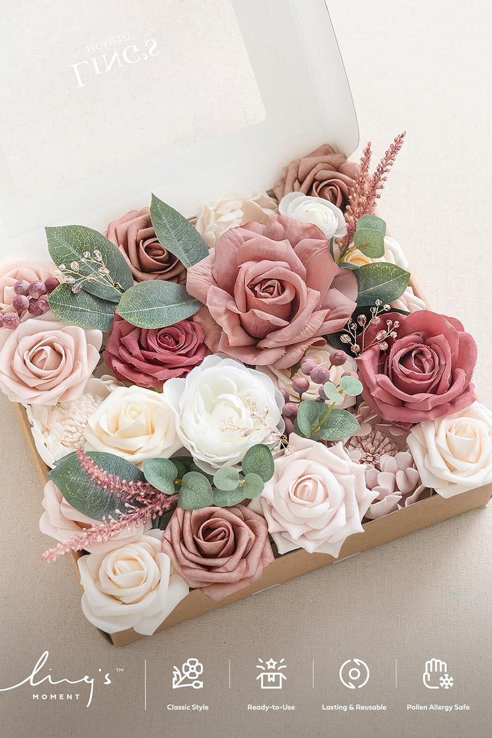 Artificial Pink Wedding Flowers Combo, English Pastel, Deluxe