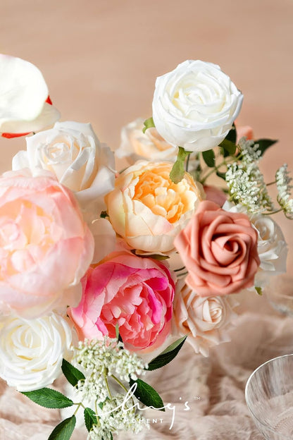 Artificial Pink Wedding Flowers Combo, English Pastel, Deluxe