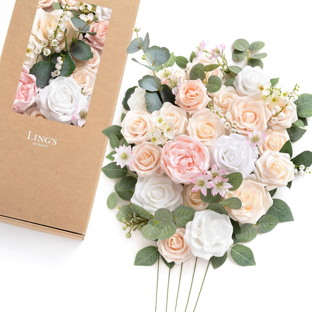 Artificial Pink Wedding Flowers Combo, English Pastel, Deluxe