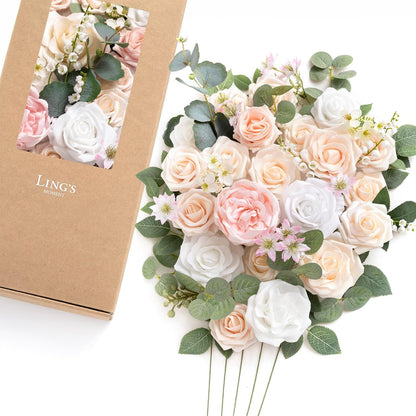 Artificial Pink Wedding Flowers Combo, English Pastel, Deluxe