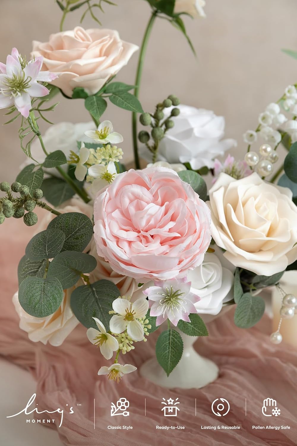 Artificial Pink Wedding Flowers Combo, English Pastel, Deluxe