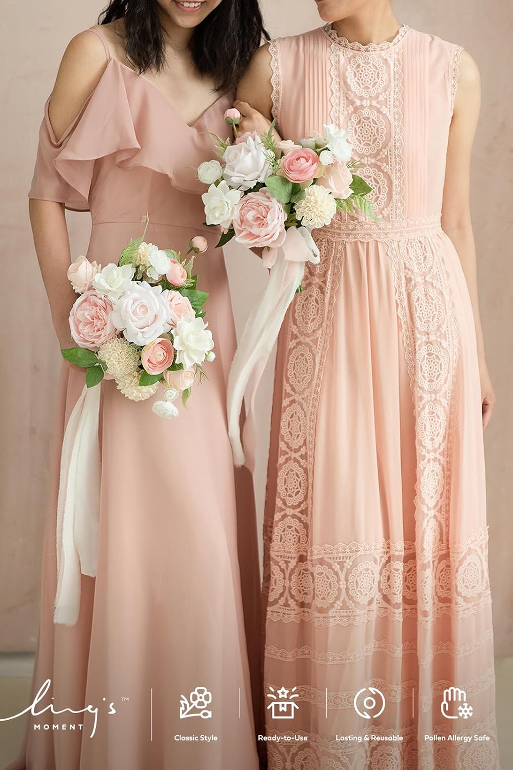Artificial Pink Wedding Flowers Combo, English Pastel, Deluxe