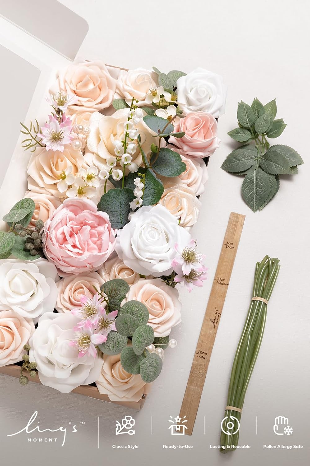 Artificial Pink Wedding Flowers Combo, English Pastel, Deluxe