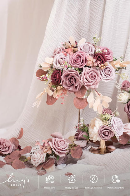 Artificial Pink Wedding Flowers Combo, English Pastel, Deluxe