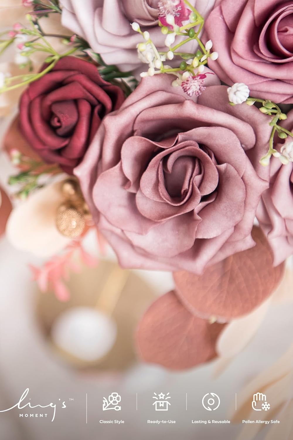 Artificial Pink Wedding Flowers Combo, English Pastel, Deluxe