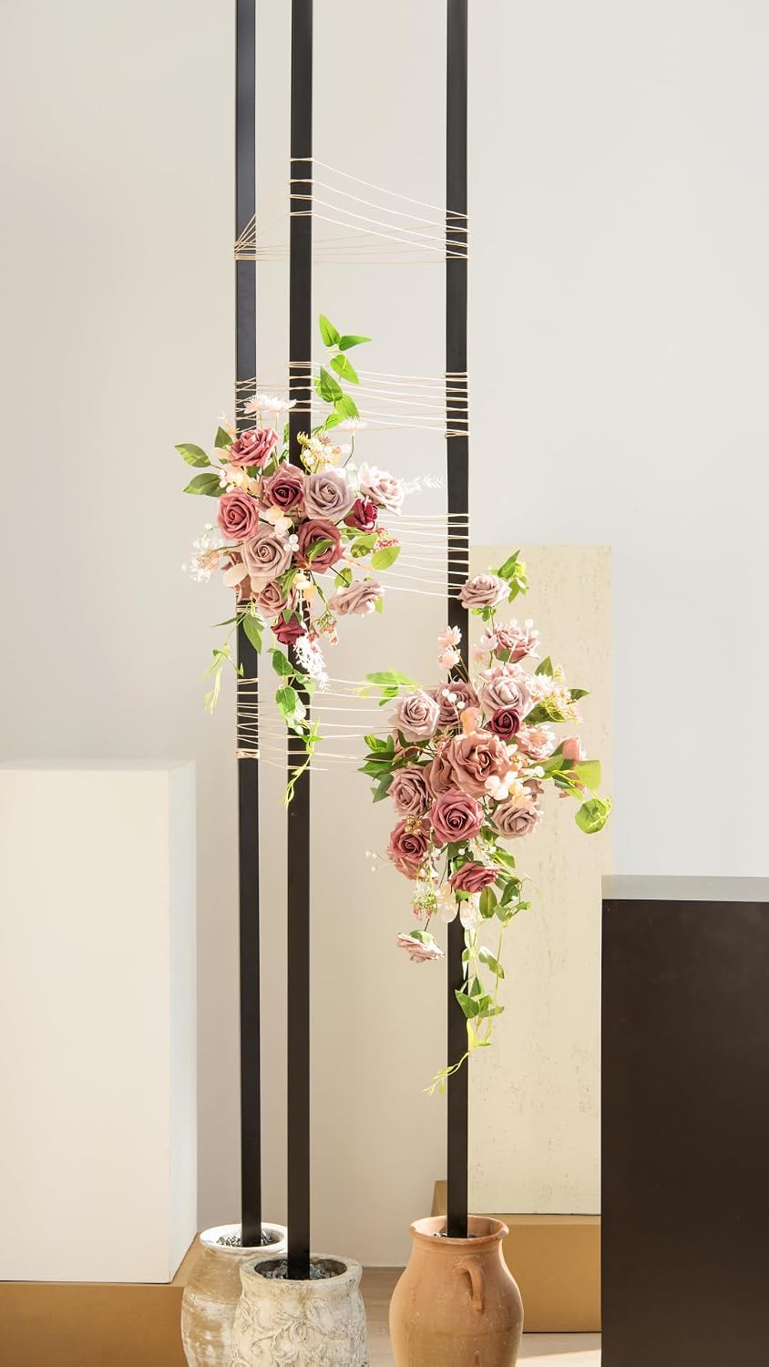 Artificial Pink Wedding Flowers Combo, English Pastel, Deluxe