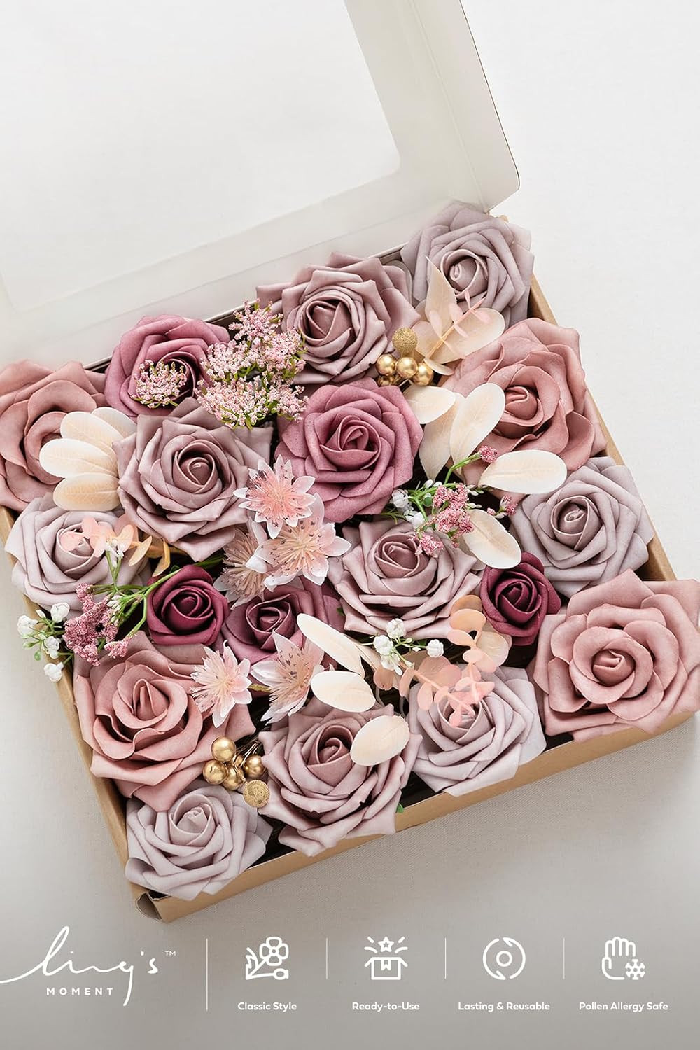 Artificial Pink Wedding Flowers Combo, English Pastel, Deluxe