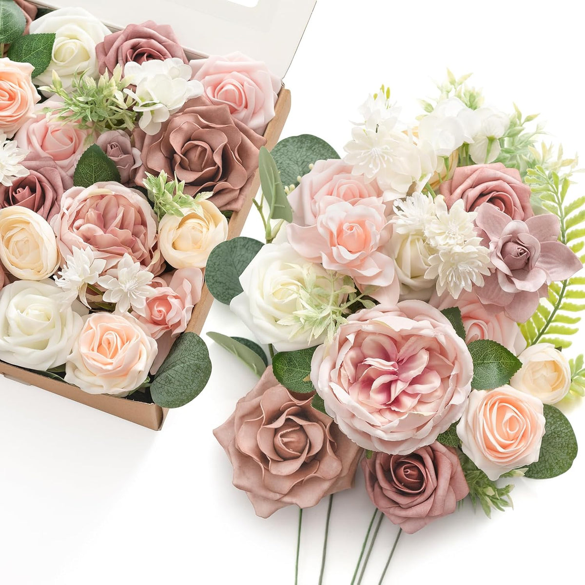 Artificial Pink Wedding Flowers Combo, English Pastel, Deluxe