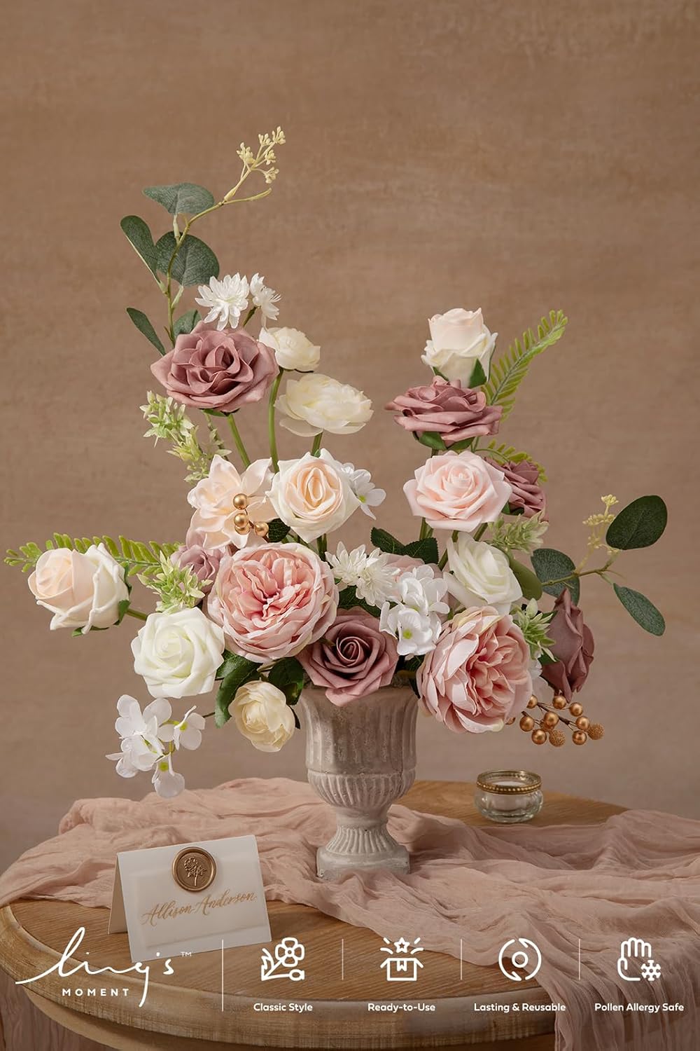 Artificial Pink Wedding Flowers Combo, English Pastel, Deluxe