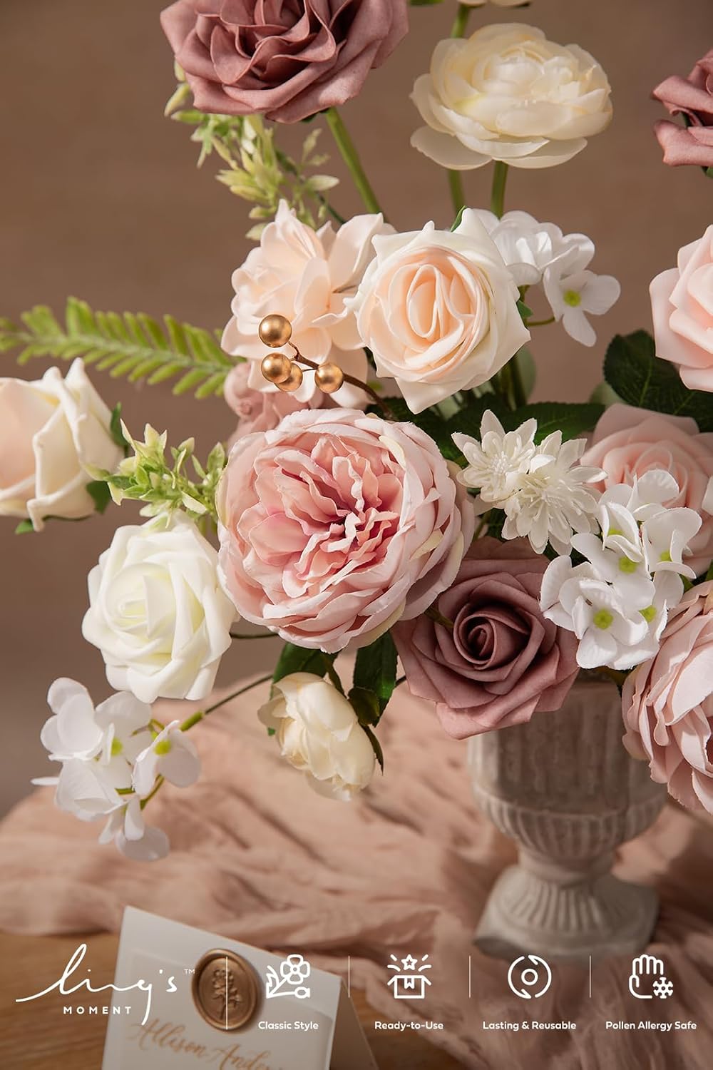Artificial Pink Wedding Flowers Combo, English Pastel, Deluxe