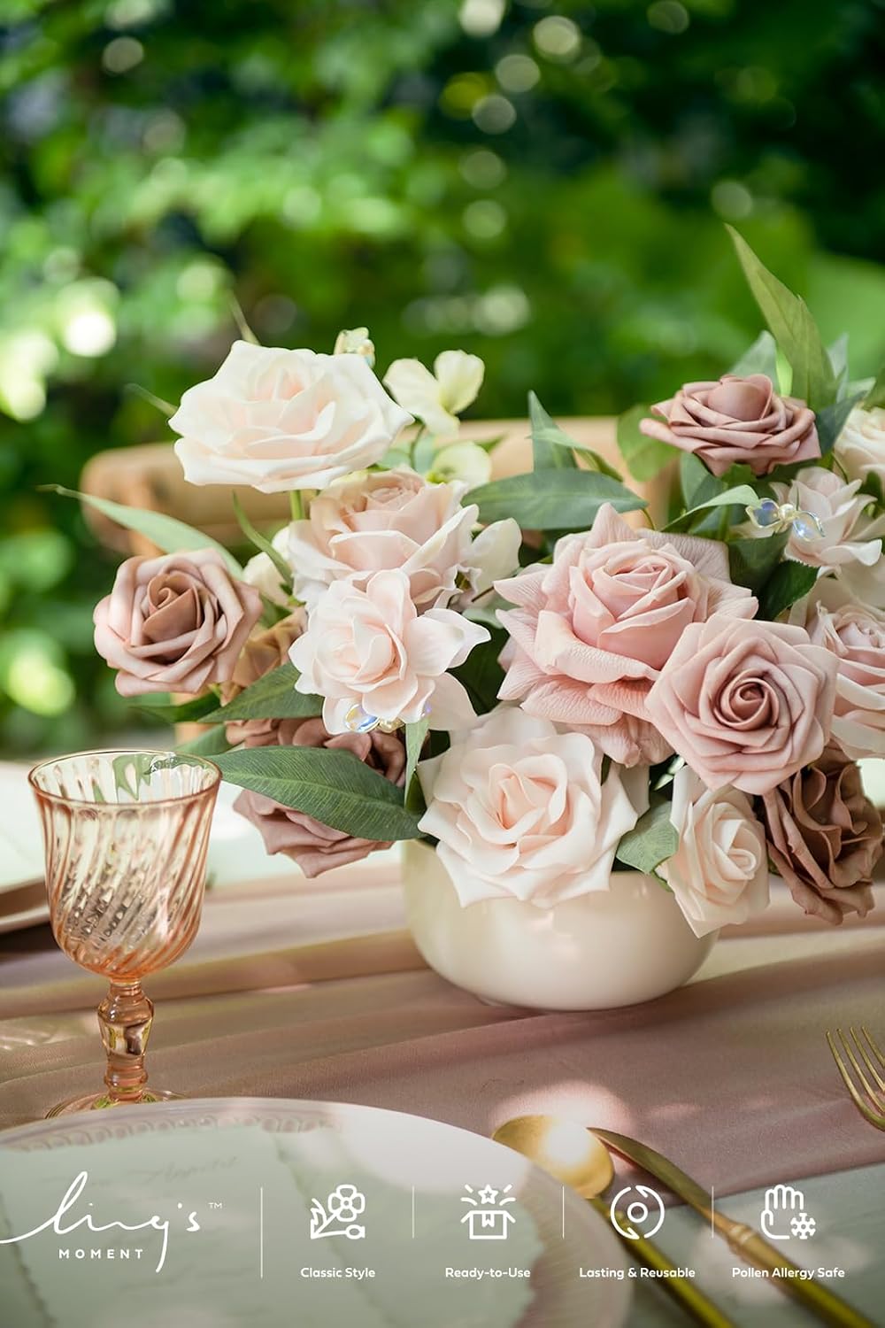 Artificial Pink Wedding Flowers Combo, English Pastel, Deluxe