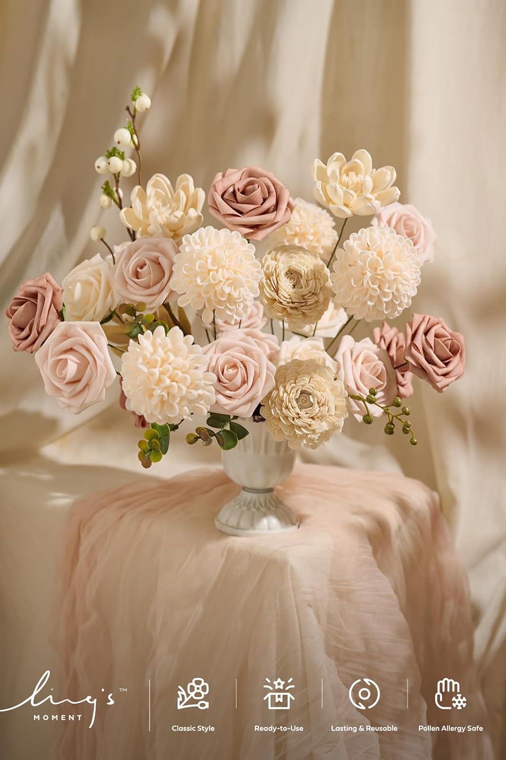 Artificial Pink Wedding Flowers Combo, English Pastel, Deluxe