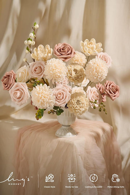 Artificial Pink Wedding Flowers Combo, English Pastel, Deluxe