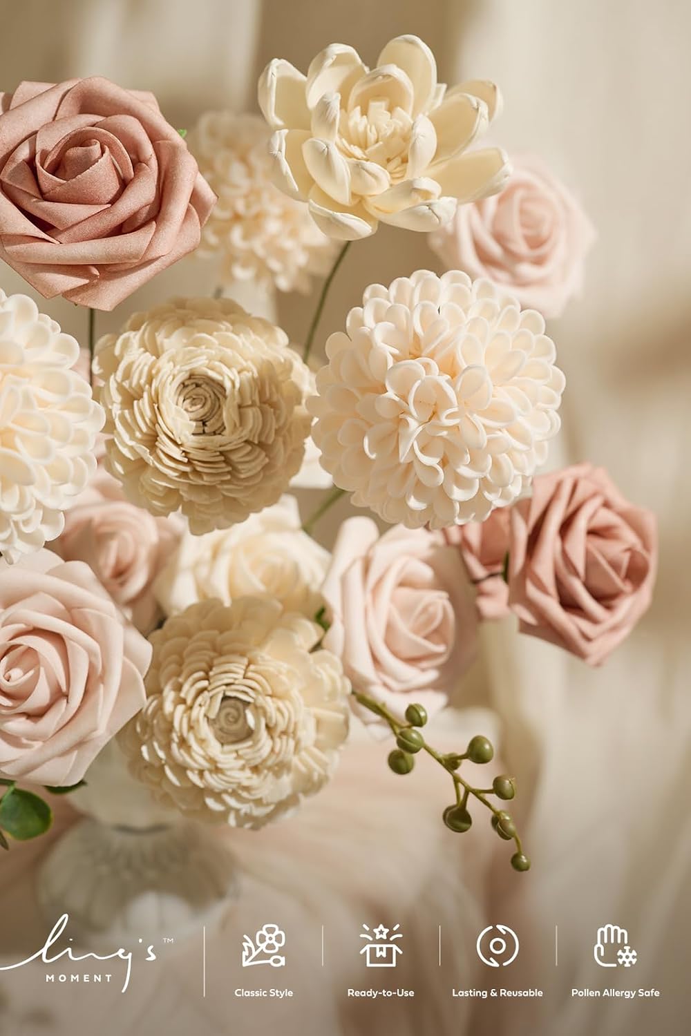 Artificial Pink Wedding Flowers Combo, English Pastel, Deluxe