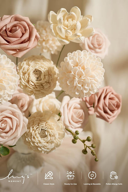 Artificial Pink Wedding Flowers Combo, English Pastel, Deluxe