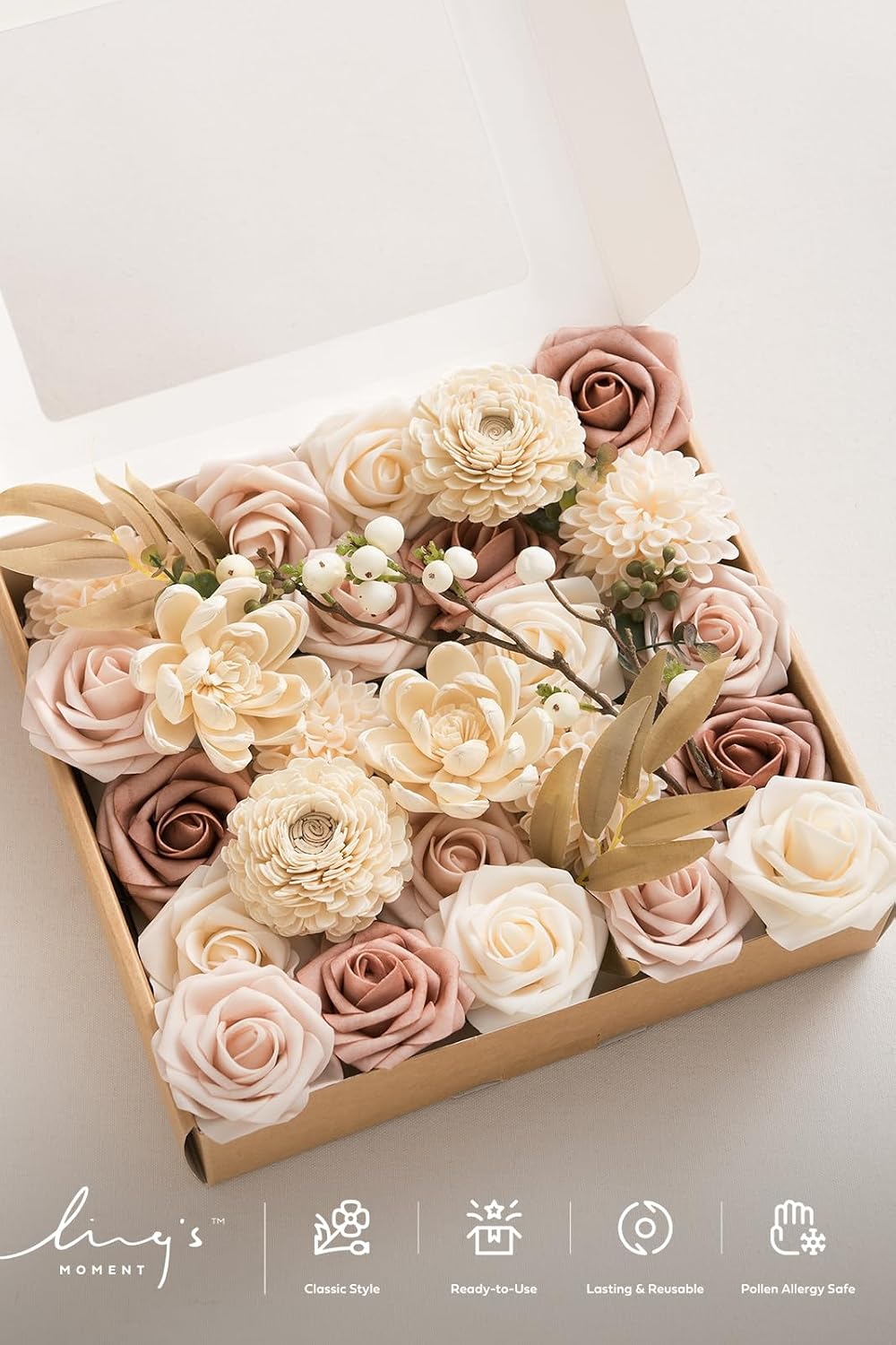 Artificial Pink Wedding Flowers Combo, English Pastel, Deluxe