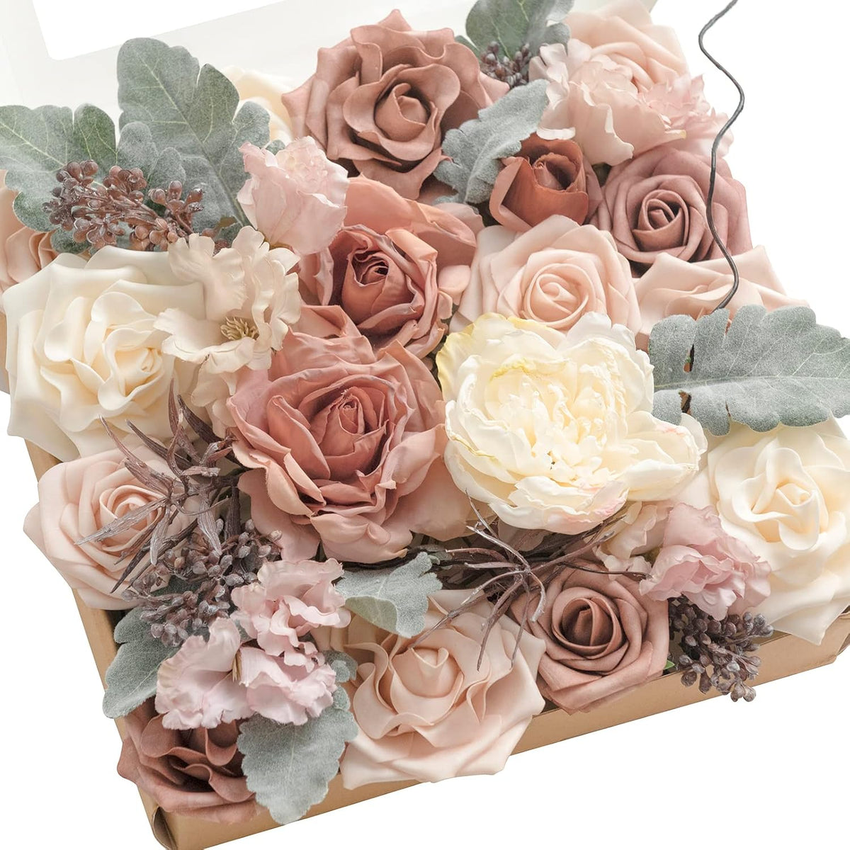 Artificial Pink Wedding Flowers Combo, English Pastel, Deluxe
