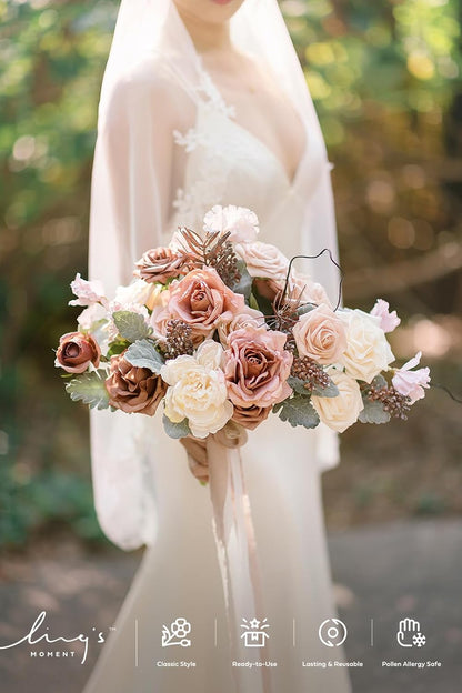 Artificial Pink Wedding Flowers Combo, English Pastel, Deluxe