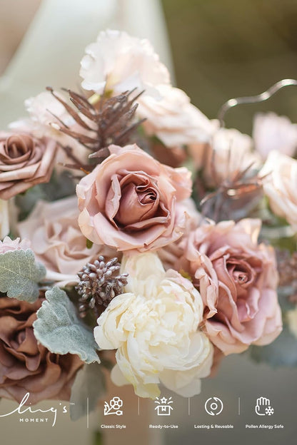 Artificial Pink Wedding Flowers Combo, English Pastel, Deluxe