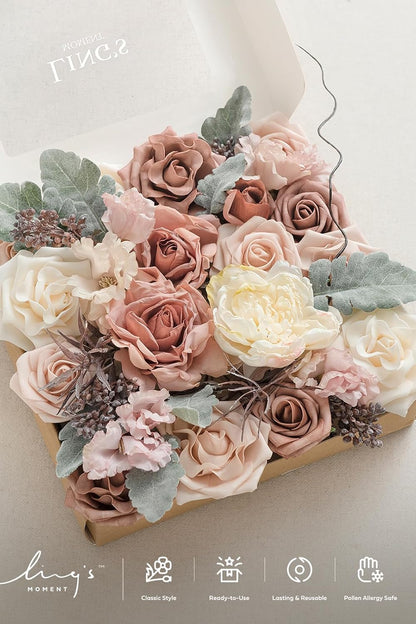 Artificial Pink Wedding Flowers Combo, English Pastel, Deluxe