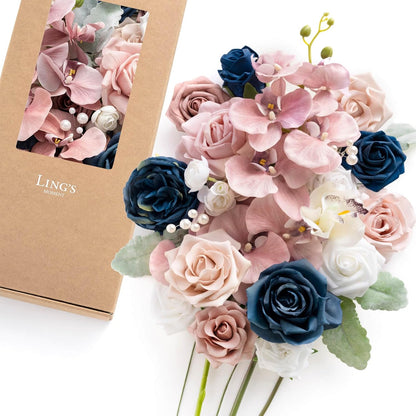 Artificial Pink Wedding Flowers Combo, English Pastel, Deluxe