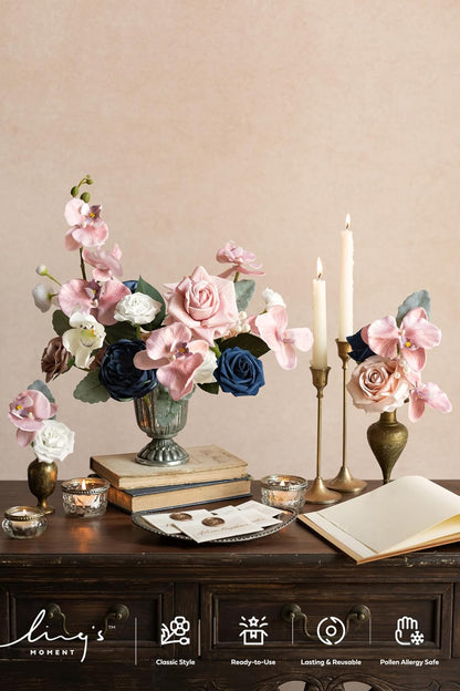 Artificial Pink Wedding Flowers Combo, English Pastel, Deluxe