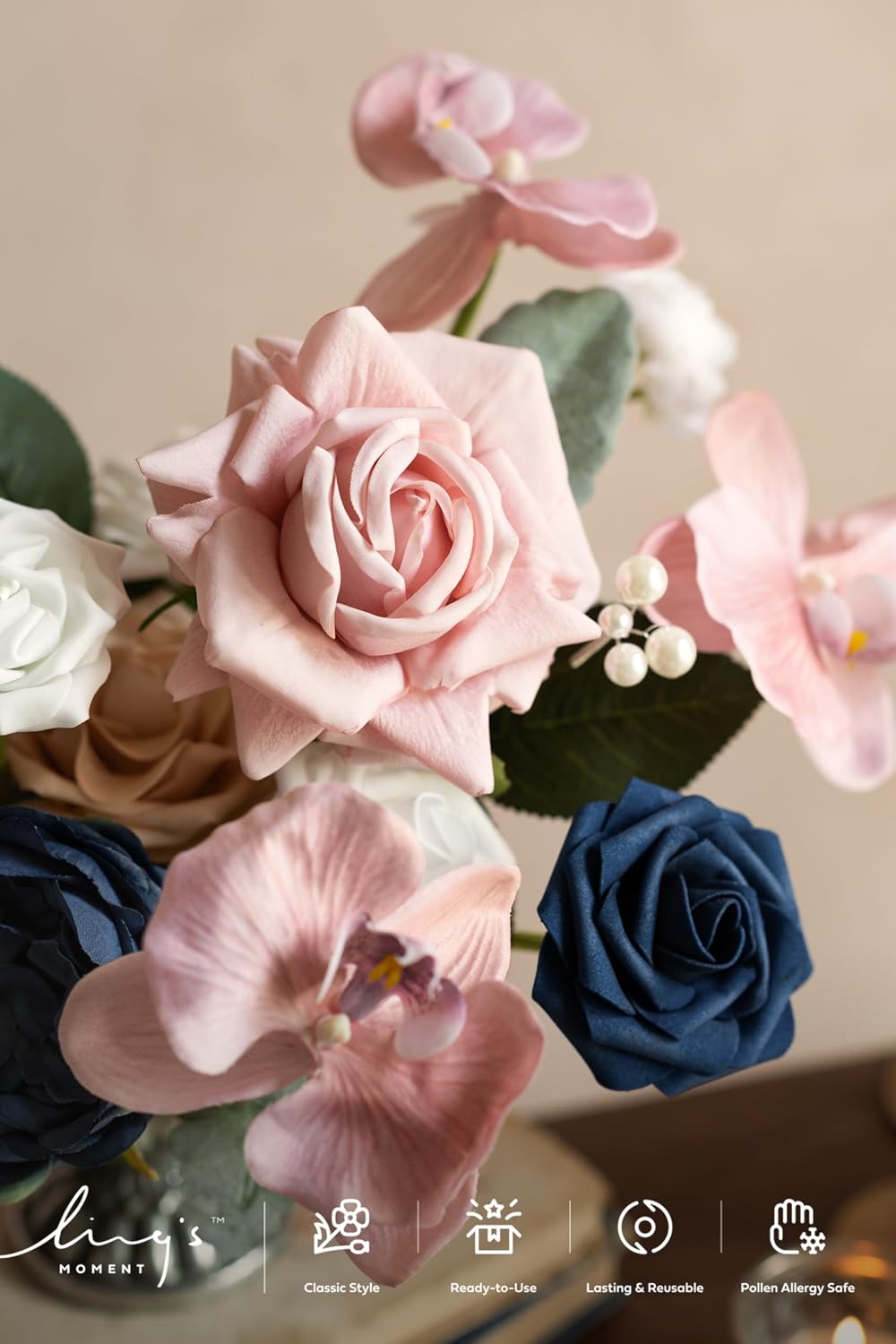 Artificial Pink Wedding Flowers Combo, English Pastel, Deluxe