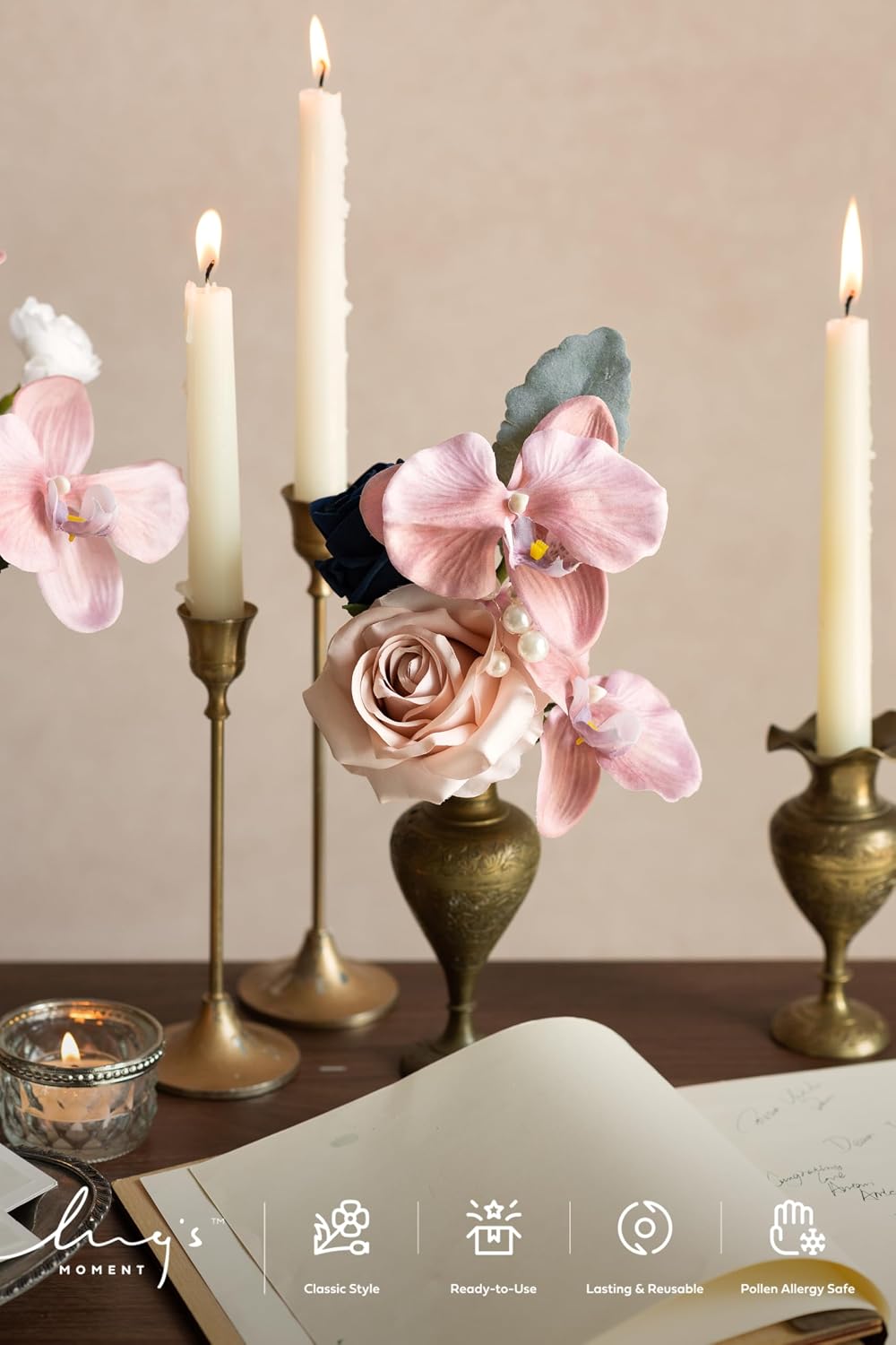 Artificial Pink Wedding Flowers Combo, English Pastel, Deluxe