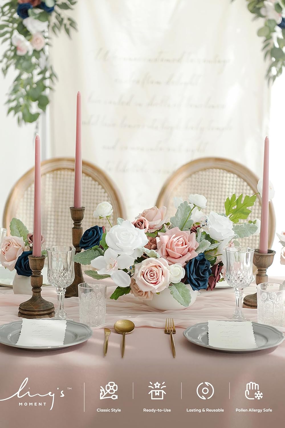 Artificial Pink Wedding Flowers Combo, English Pastel, Deluxe