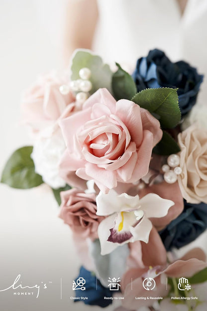 Artificial Pink Wedding Flowers Combo, English Pastel, Deluxe