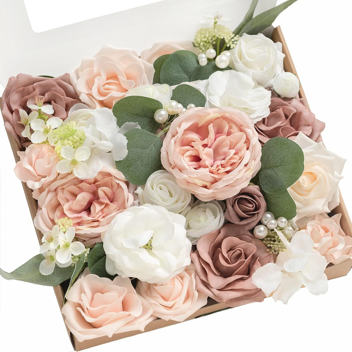 Artificial Pink Wedding Flowers Combo, English Pastel, Deluxe