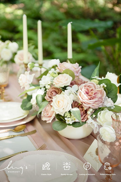 Artificial Pink Wedding Flowers Combo, English Pastel, Deluxe