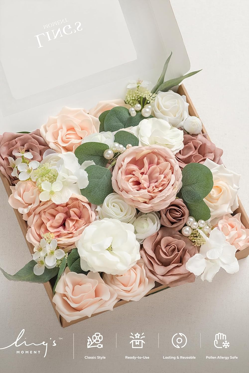 Artificial Pink Wedding Flowers Combo, English Pastel, Deluxe