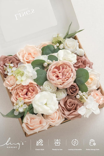 Artificial Pink Wedding Flowers Combo, English Pastel, Deluxe