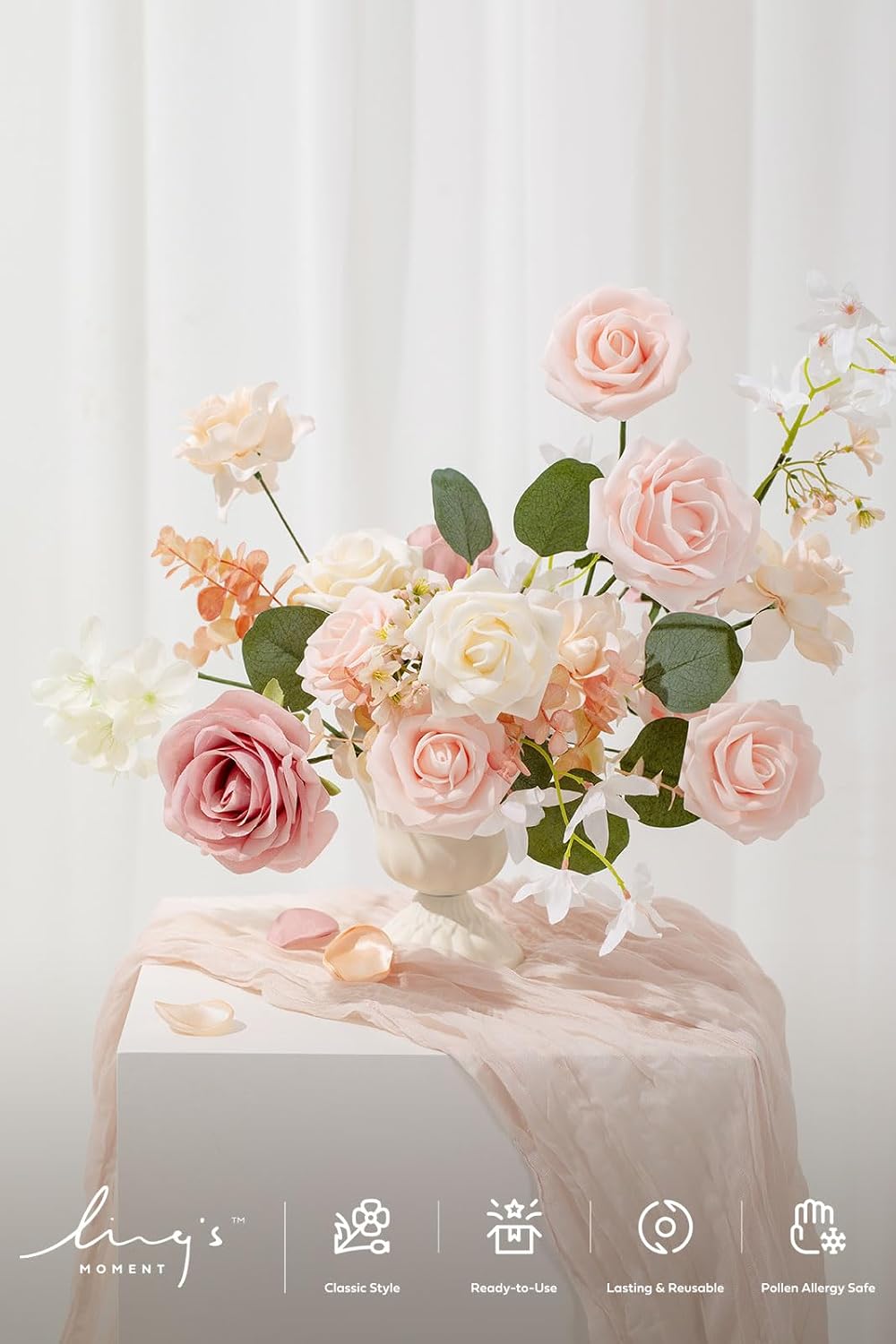 Artificial Pink Wedding Flowers Combo, English Pastel, Deluxe